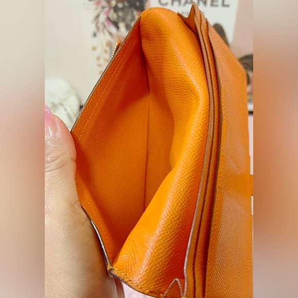 HERMES Bearn Soufflet Leather Chevre Orange Bifold Long Wallet - Picture 17 of 17